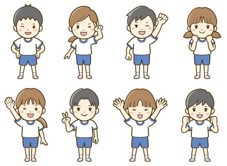 体操服の子供たちセット_25 運動会,子供,セット,こども,子ども,かわいい,シンプル,体育祭,体育の日,体育のイラスト素材