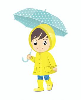 傘を差す男の子 梅雨,梅雨入り,カッパ,レインコート,6月,7月,雨,傘,雨傘,男の子のイラスト素材