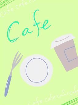 cafe cafe,ポストカード,手書き,フォーク,皿,飲み物のイラスト素材