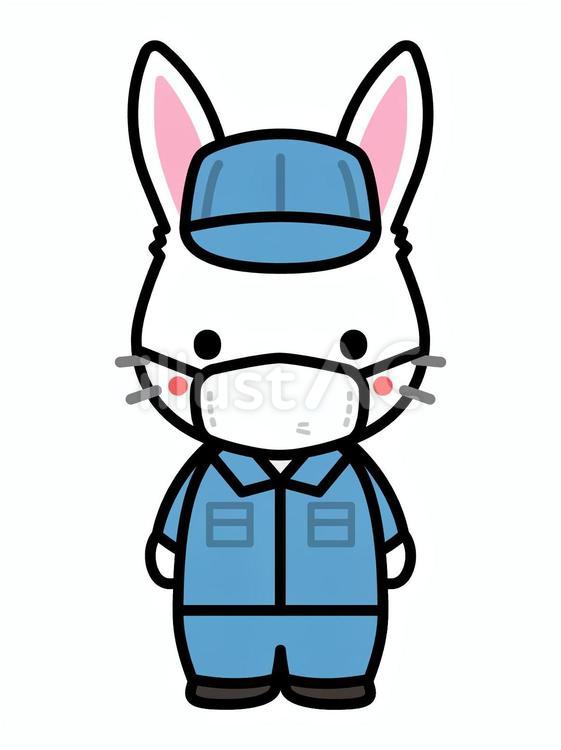 マスクをしているうさぎの作業員 うさぎ,ウサギ,兎のイラスト素材