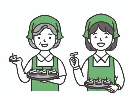 スーパーの試食 スーパーの試食 スーパー,スーパーの店員,2人,店員,スタッフ,アルバイト,パート,主婦,女性,女のイラスト素材