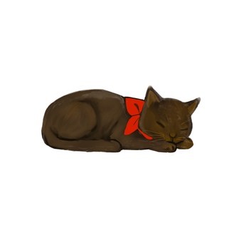 眠る黒猫と赤いリボン 猫,黒猫,眠る猫,赤いリボン,動物,イラストのイラスト素材