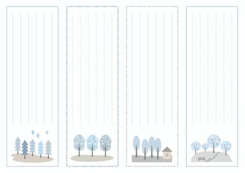 北欧風の一筆箋　 一筆箋,便箋,手紙,シンプル,メモ,枠,北欧,北欧風,冬景色,木立のイラスト素材