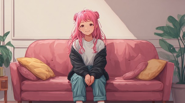 ピンク髪の女性