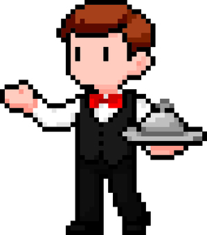 ドット絵の黒のウェイターです。 ドット絵,レストラン,シンプル,サービス,ホール,フロア,接客,配膳,飲食業,接遇のイラスト素材