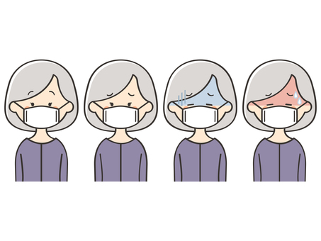 マスクをしたおばあさんのセット おばあさん,お年寄り,高齢者,おばあちゃん,マスク,風邪,インフルエンザ,感染,感染症,ウイルスのイラスト素材