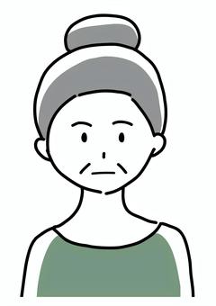 真顔のシニア女性 真顔,無表情,高齢者,シニア,おばあちゃん,女性,老人,シンプル,ラフタッチ,手書き風のイラスト素材