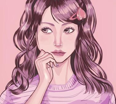 ペアピン女の子 女性,ヘアピン,顔,手,人物のイラスト素材