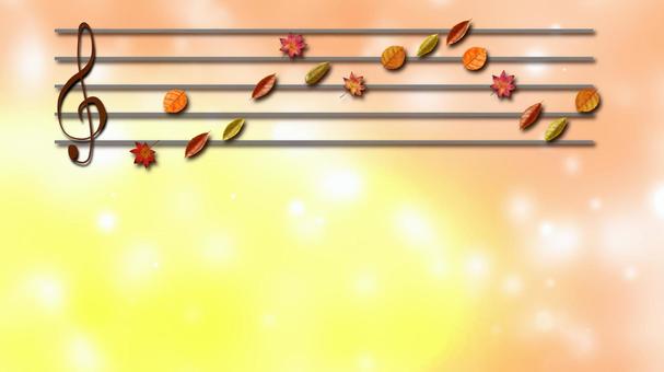 芸術の秋・落ち葉の五線譜１ 落ち葉,枯れ葉,葉,葉っぱ,五線譜,楽譜,メロディー,音符,ト音記号,音楽のイラスト素材