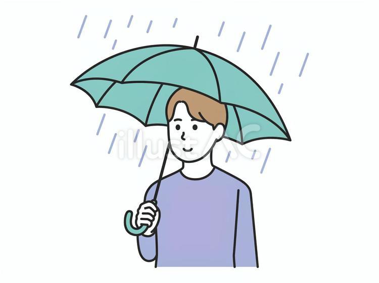 雨の日に傘をさす男性のイラスト 傘,雨,梅雨のイラスト素材