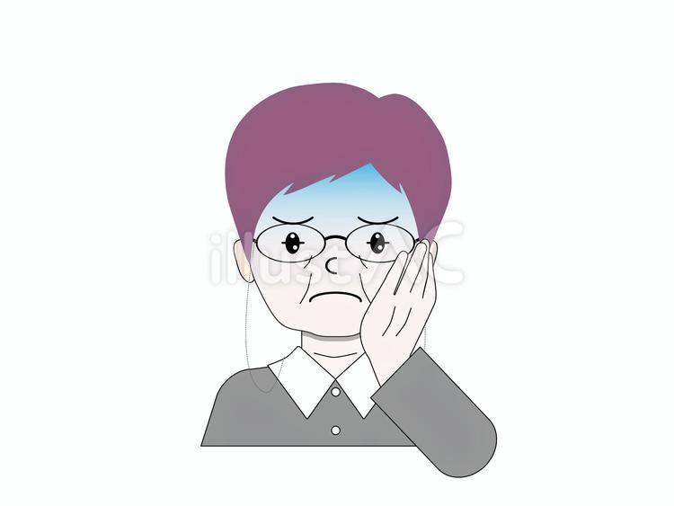 頬に手をあてて青ざめる紫ヘアのシニア シニア,高齢者,年配のイラスト素材