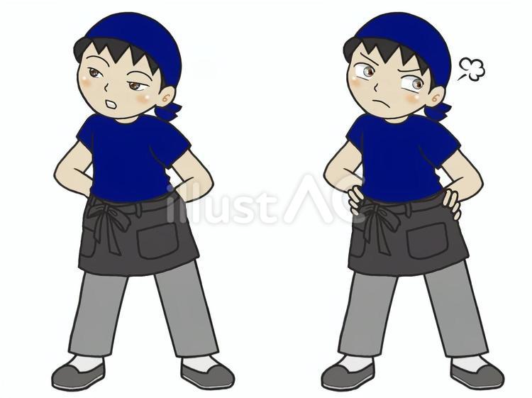 怒る、呆れる等の表情の飲食店等の男性店員 男性,店長,店員のイラスト素材