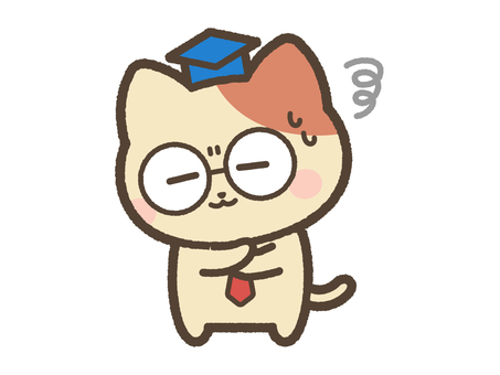 悩むねこ先生（メガネ） 悩む,考える,猫,ねこ,悩み,困る,不安,疑問,ネコ,動物のイラスト素材