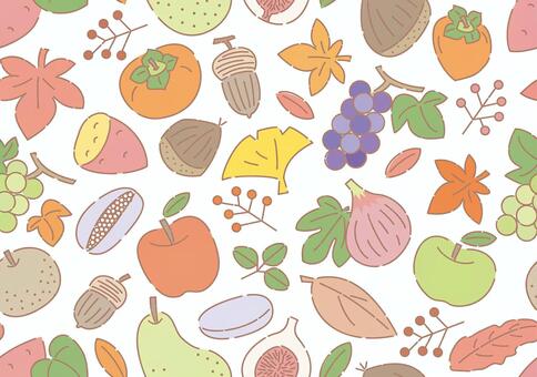 実りの秋シンプルイラスト-壁紙-1 紅葉,秋,実りの秋,秋の味覚,食べ物,くだもの,果実,もみじ,銀杏の葉,葉のイラスト素材