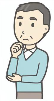ニット中年男性-150-バスト  ニット中年男性-150-バスト 考える,おじさん,男性,中年,お父さん,パパ,シニア,ミドルエイジ,人物,かわいいのイラスト素材