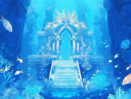 Illustration, seabed, temple, remains, 