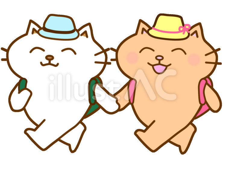 ハイキング　白猫+茶トラ猫　ふたり 猫,ハイキング,登山のイラスト素材