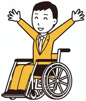  スーツ青年(黄)-272-全身 車いす,ビジネスマン,会社員,男性,サラリーマン,オフィス,ビジネス,営業マン,先生,講師のイラスト素材