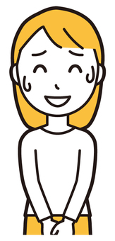  ロングヘア女性(黄)-098-バスト 苦笑い,女性,女の子,人物,かわいい,困る,笑う,作り笑い,バストアップ,上半身のイラスト素材