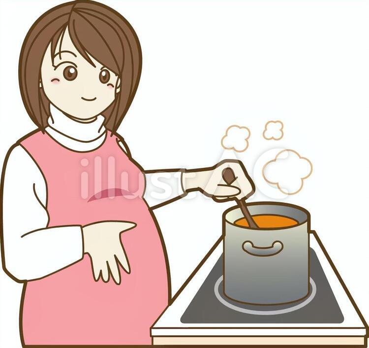 料理をする妊娠中の女性 料理,クッキング,cookingのイラスト素材