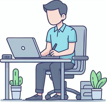 Illustration of a man doing desk work, desk work, male, people, JPG and PNG