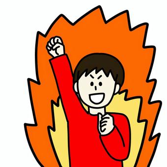 やる気に燃えてる男性 男性,人物,シンプル,やる気,元気,炎,1人,上半身のイラスト素材