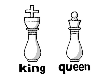 キングとクイーン チェス,駒,king,queen,ゲーム,pop調,手描き,挿絵,ワンポイント,素材のイラスト素材