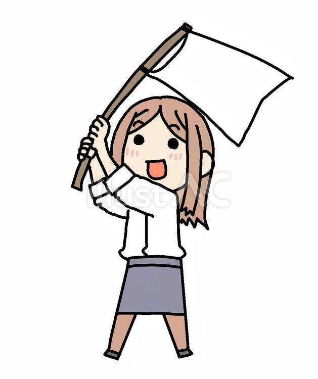 笑顔で旗を振る女性 女性,旗,振るのイラスト素材