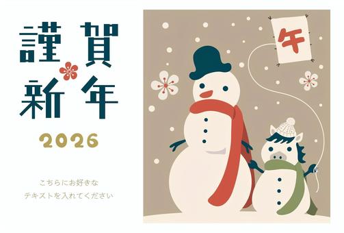 ２０２６年午年の年賀状 年賀状,午年,雪だるま,マフラー,寒中見舞い,新春,新年,お正月,干支,馬のイラスト素材