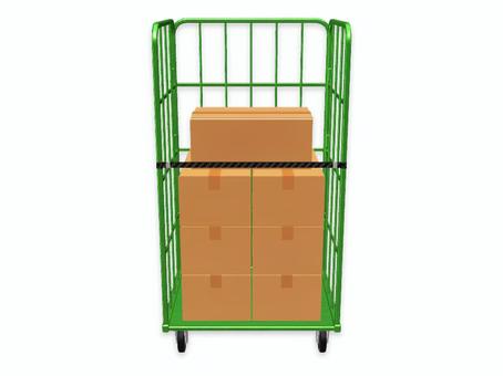 カゴ台車に段ボール カゴ台車に段ボール 台車,カゴ台車,段ボール,ダンボール,ロールボックスパレット,運搬,運送,貨物,荷物,箱のイラスト素材