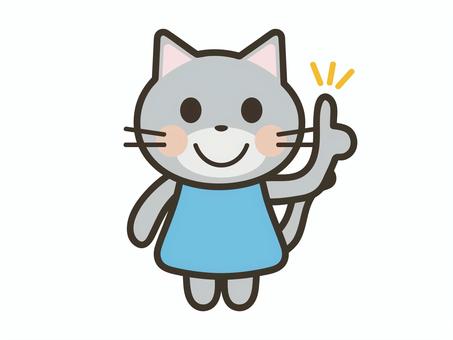 ポイントを説明するかわいい猫のキャラ 猫,指差し,説明,ポイント,かわいい,動物,キャラクター,案内,紹介,確認のイラスト素材