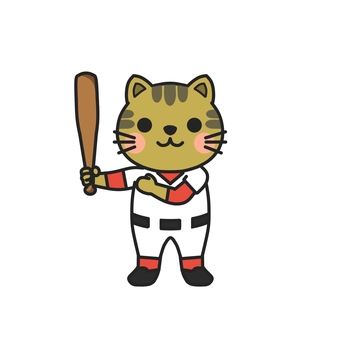 野球のバットを持ってポーズをとるネコ 野球,バット,ユニフォーム,試合,練習,スポーツ,チーム,打者,バッティング,学校のイラスト素材