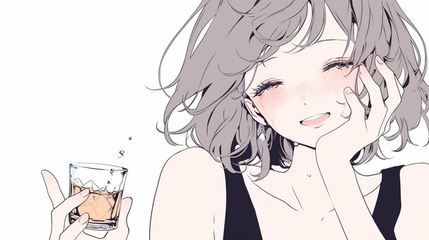 微笑む少女とグラス