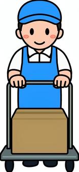 台車を使う青の作業員です。 台車を使う青の作業員です。 作業員,シンプル,スタッフ,従業員,アルバイト,パート,倉庫,運搬,物流,作業のイラスト素材