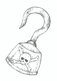 『ピーターパン』のフック船長の義手 フック,手,船長,鉤爪,海賊,金属,ドクロ,手描き,リアル,モノクロのイラスト素材