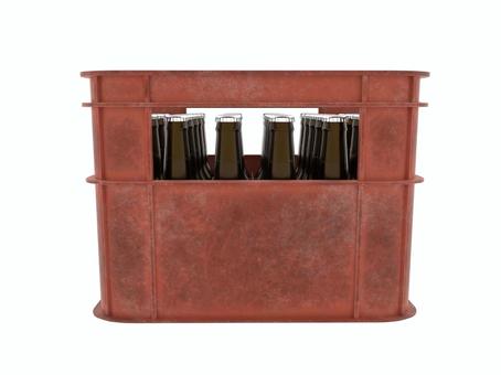 赤色の汚れたケースとビール ビールケース,ケース,ビール箱,入れ物,3d,cg,瓶ビール,赤色,汚れのイラスト素材