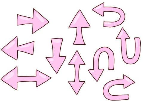 矢印セットピンク 矢印,案内,表記,こっち,こちら,あちら,あっち,上,下,右のイラスト素材