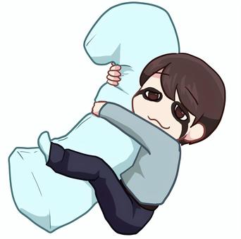 ナマケモノな男性 人物,生活,全身,男性,怠ける,抱き枕,抱く,素材のイラスト素材
