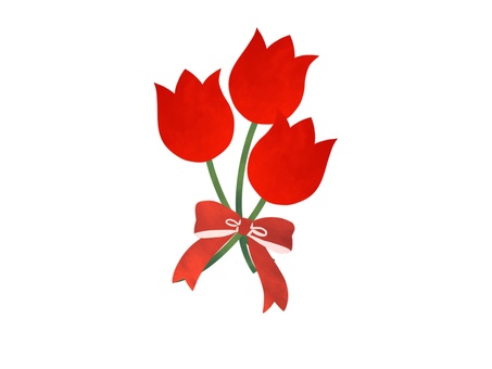 ３本の赤色チューリップの花束 チューリップ,tulip,花束,切り花,シンプル,かわいい,素材,挿絵,カットイラスト,手描きのイラスト素材