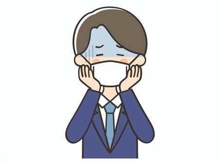 風邪をひいてマスクをしているスーツの男性 男性,スーツ,お父さん,教師,先生,講師,マスク,風邪,発熱,熱のイラスト素材