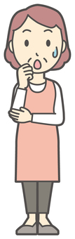  エプロンおばちゃん-109-全身 心配,おばちゃん,エプロン,お母さん,ママ,中年,おばさん,主婦,人物,かわいいのイラスト素材