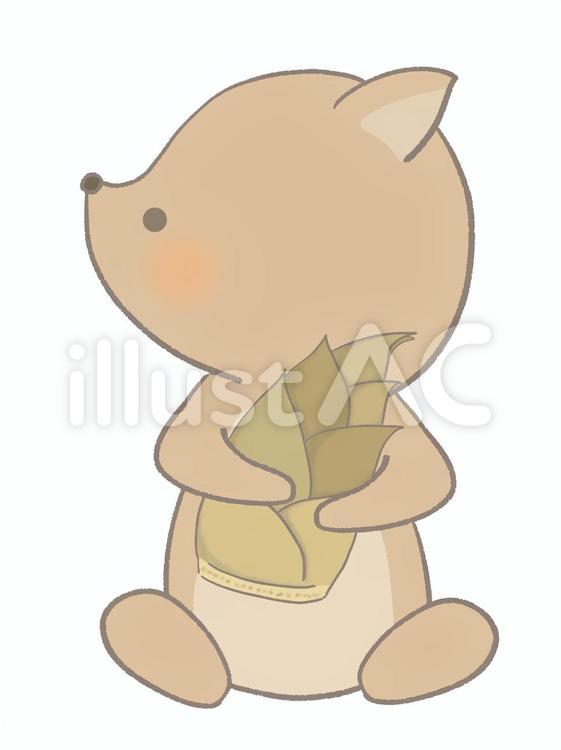 タケノコを持つリスのイラスト　線あり たけのこ,リス,動物のイラスト素材