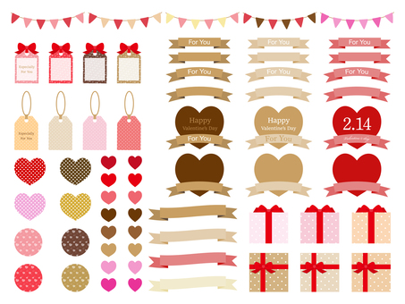 バレンタインのイラスト素材セット バレンタイン,チョコレート,チョコ,ハート,リボン,リボンフレーム,フレーム,枠,プレゼント,ガーランドのイラスト素材