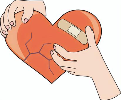 ハート傷つく　 ハート,傷つく,持つ,いたわる,手,ヒビ,ばんそうこう,痛み,心,ダメージのイラスト素材