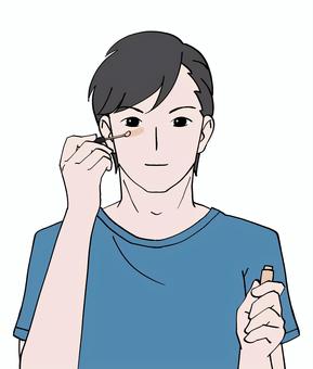 コンシーラーを塗る男性のイラスト コンシーラー,メイク,化粧,コスメ,男性,目元,ティント,美容,綺麗,笑顔のイラスト素材