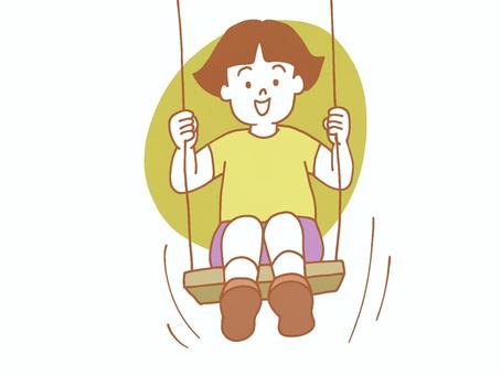 ブランコで遊ぶ女の子 ブランコ,遊ぶ,楽しい,子供,女の子,おかっぱ,かわいい,シンプル,手描き,元気のイラスト素材