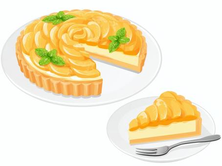 黄桃のタルト3 黄桃,タルト,ミント,スイーツ,料理,食べ物,フルーツ,皿,ピースのイラスト素材