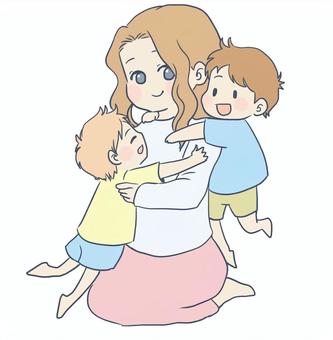 Illustration, une femme, un fils, enfant, 