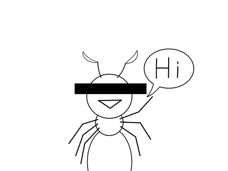 嫌いなあいつ　アリ　色なし 蟻,虫,シンプル,hi,手描き,目線,笑顔,手を振る,触角のイラスト素材