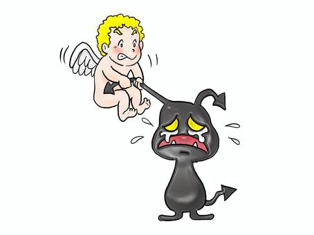 悪魔の泣き顔 人物,こども,天使,悪魔,泣き顔,涙,いじめ,全身,手書きのイラスト素材